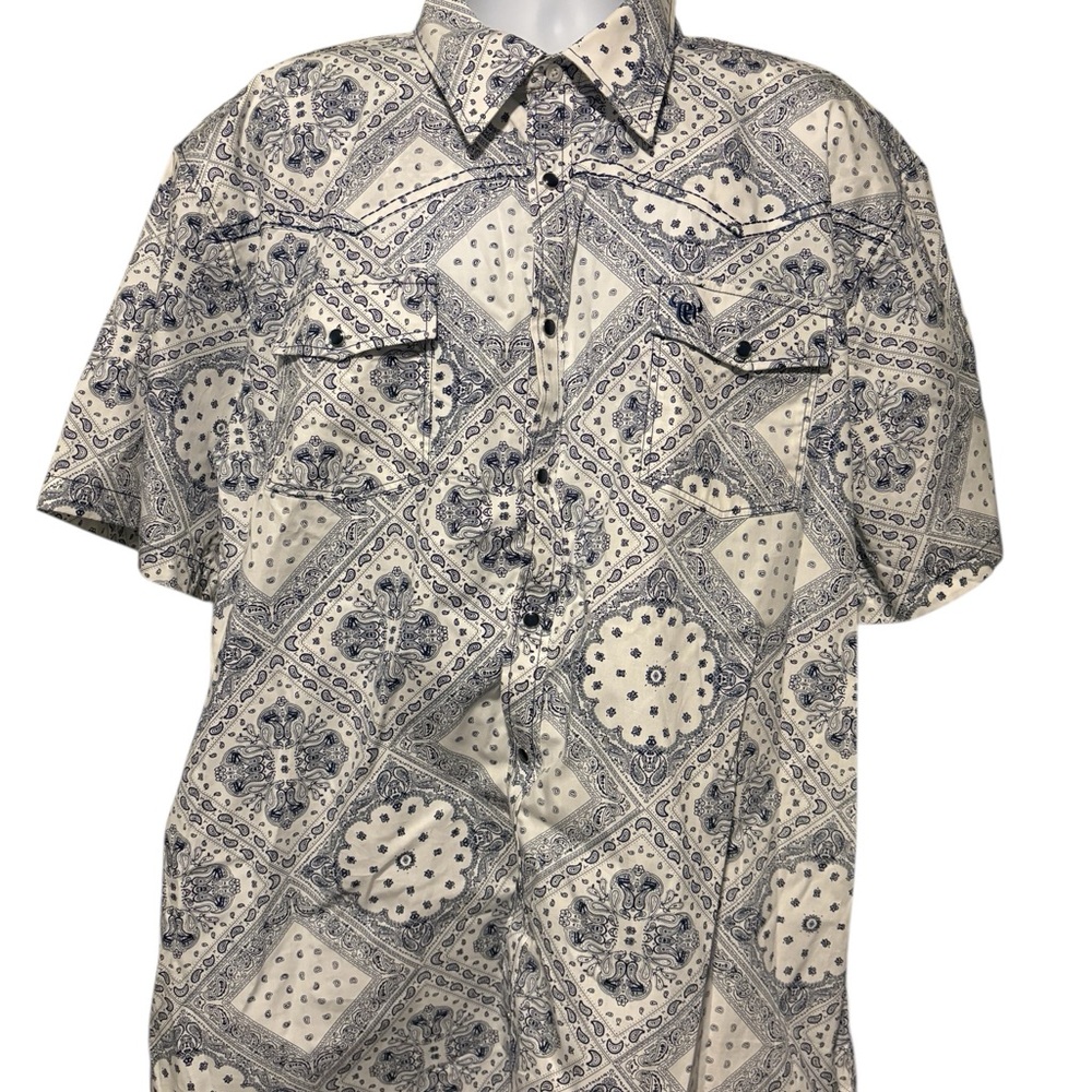Cowboy Hardware Men's Western Pearl Snap Short Sleeve Short Blue and White XXL